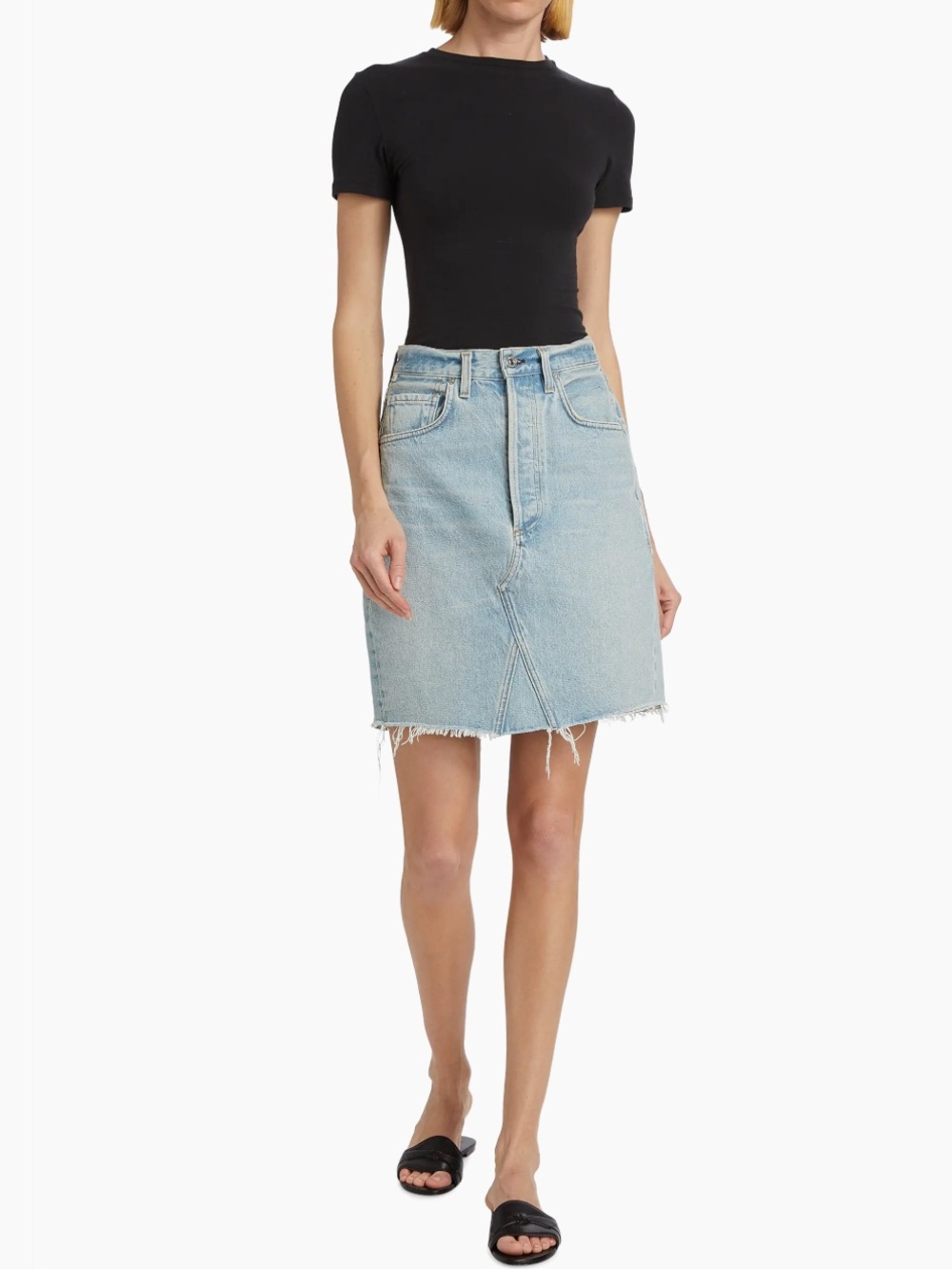 Citizens of Humanity Carolina Deconstructed Knee-Length Denim Skirt Size 25 NWT